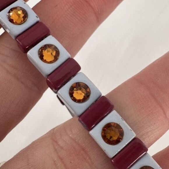 Roxanne Assoulin Womens Enamel Swarovski Crystal Stretch Bracelet Light blue Red - Picture 4 of 12